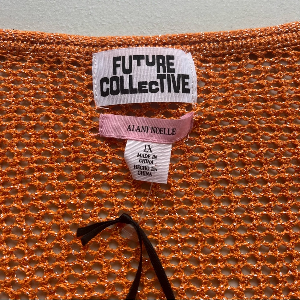 ALANI NOELLE FUTURE COLLecTIVE Women 1X Orange Metallic Crop Open Knit Cardigan - Picture 6 of 16